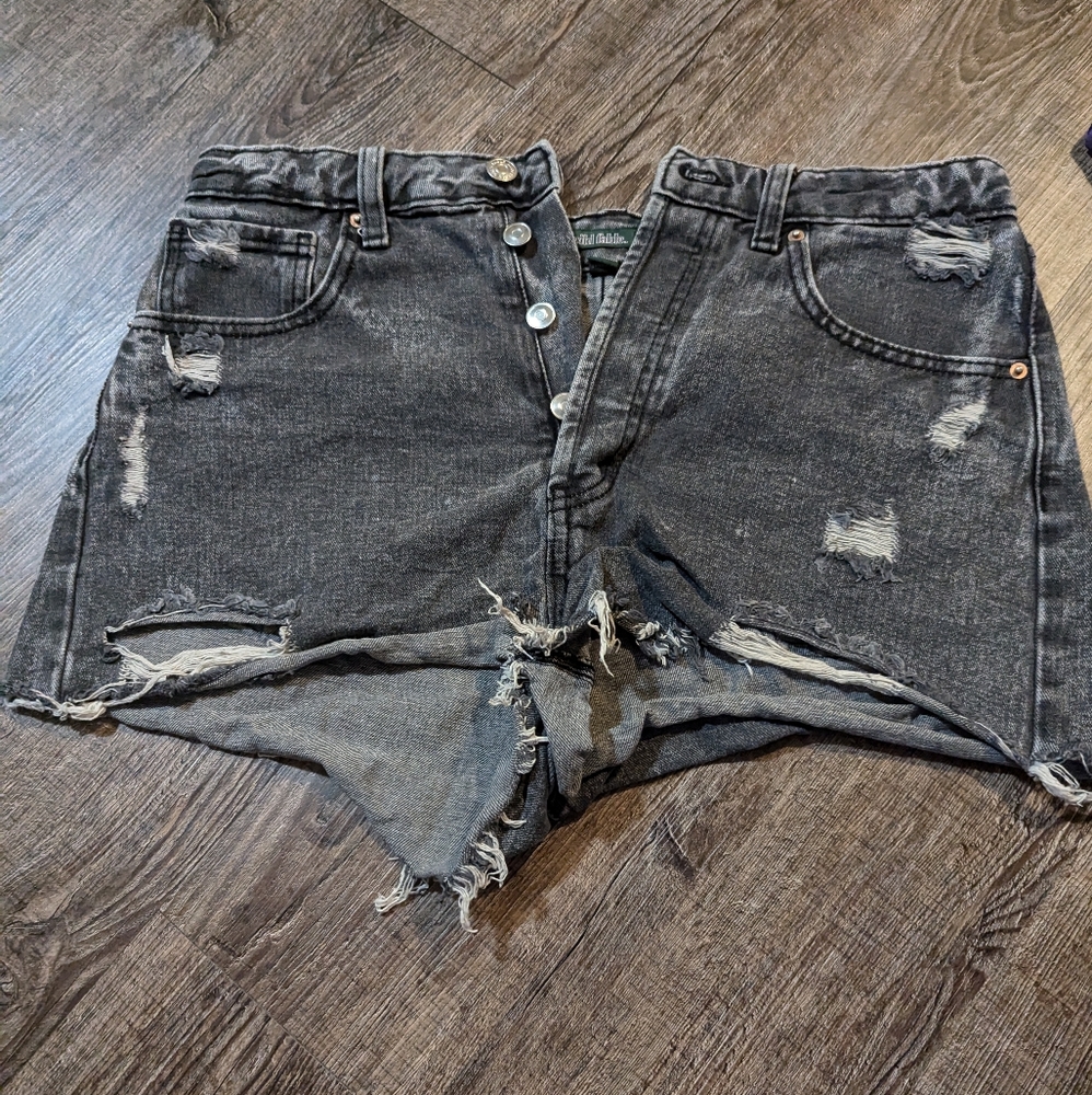 Distressed Black Denim Shorts